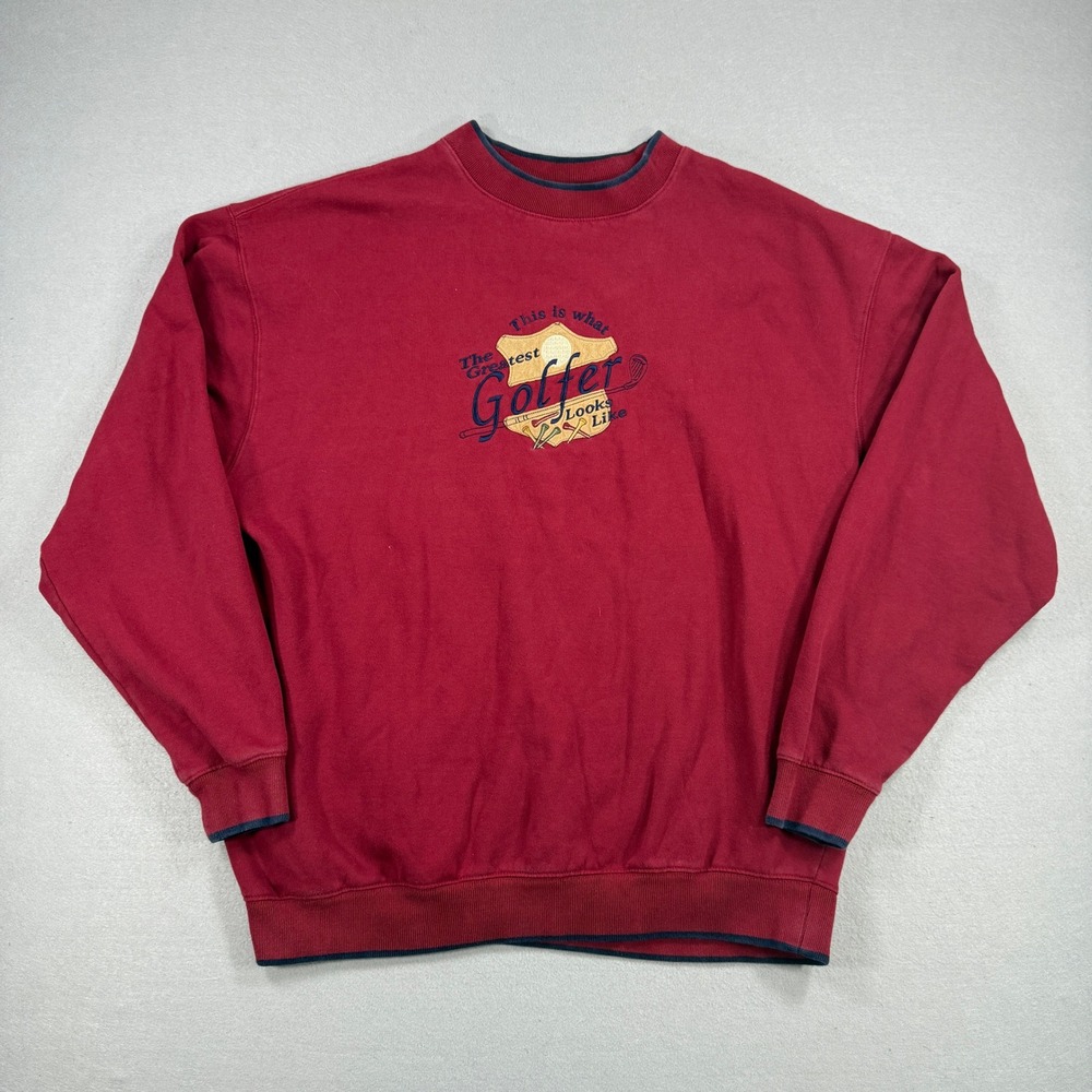 Vintage Golf Sweatshirt Men XL Maroon Embroidered Pullover Streetwear Faded Y2K